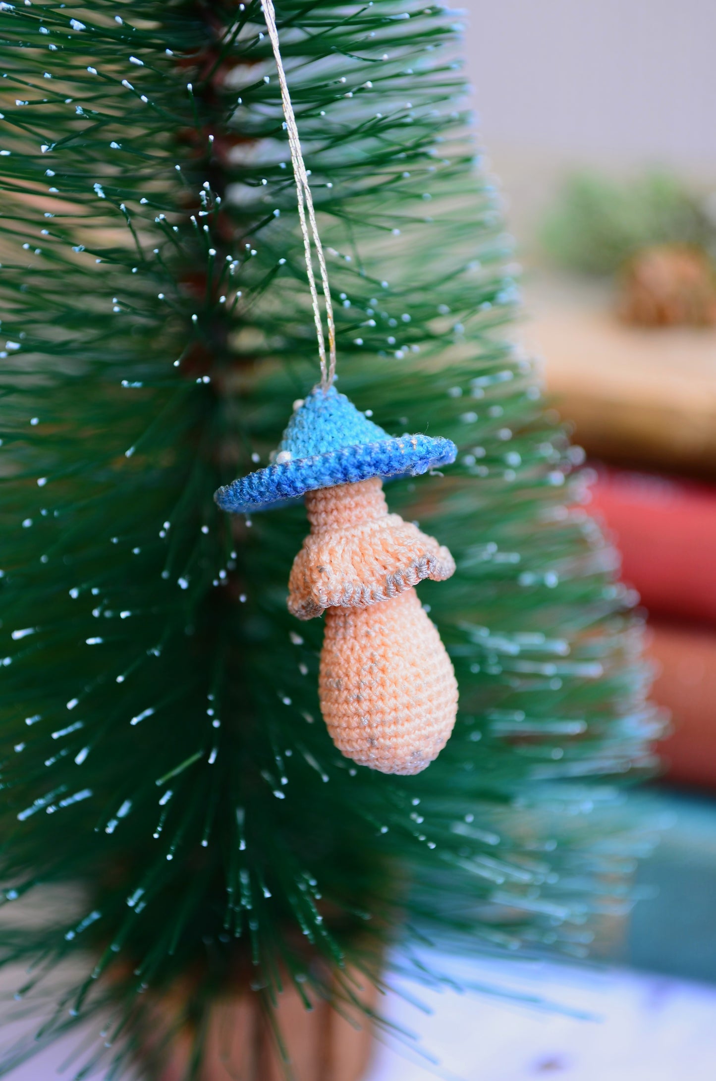 Crocheted Christmas Hanging Mushroom Ornament  - By Tiny Bells of the Prairie