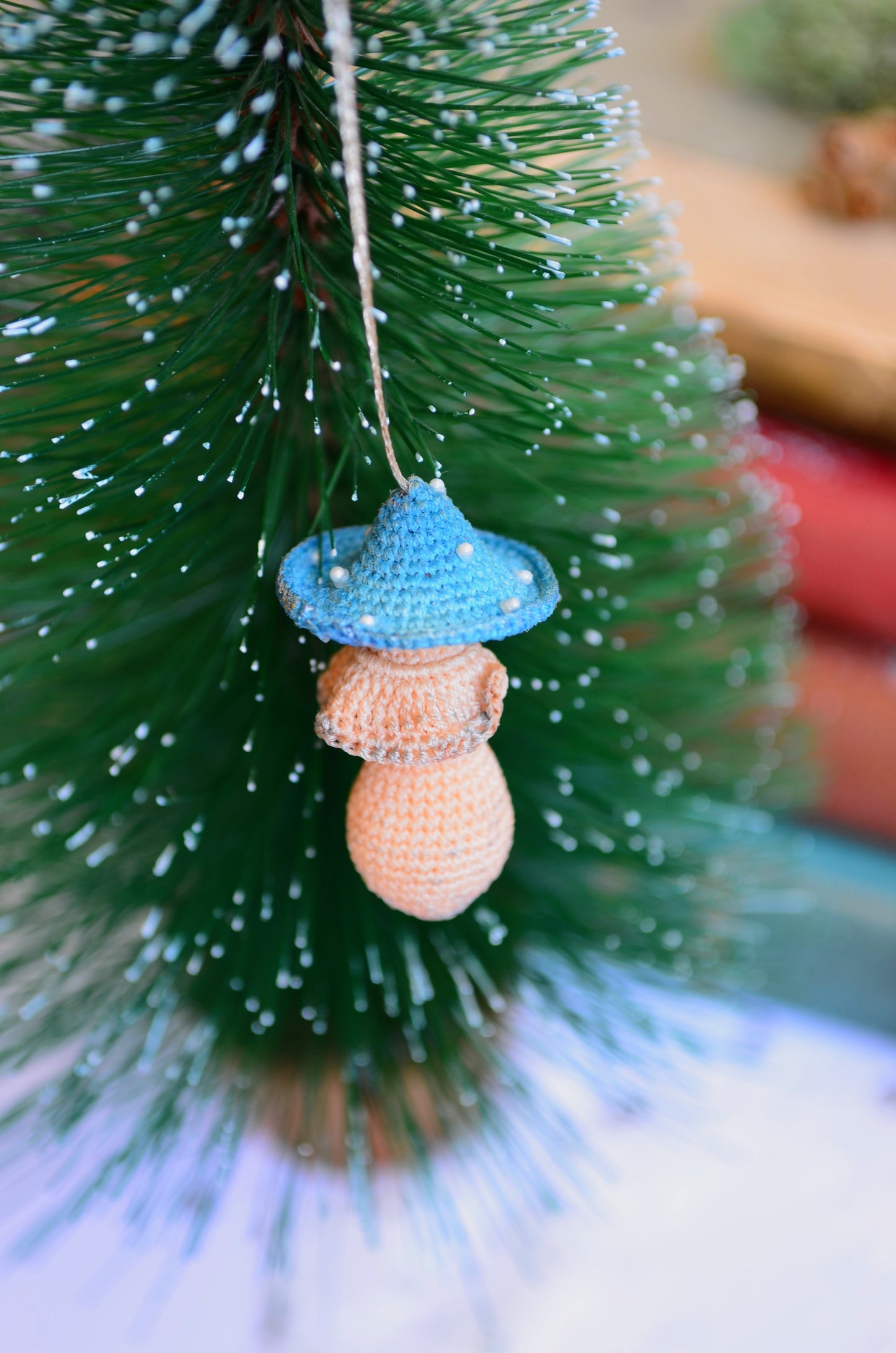 Crocheted Christmas Hanging Mushroom Ornament  - By Tiny Bells of the Prairie
