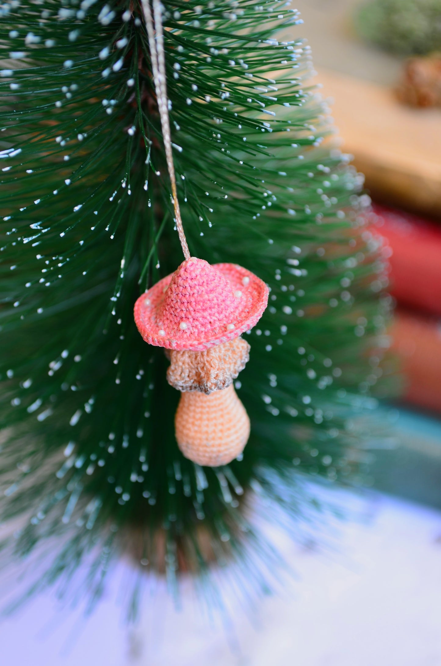 Crocheted Christmas Hanging Mushroom Ornament - By Tiny Bells of the Prairie