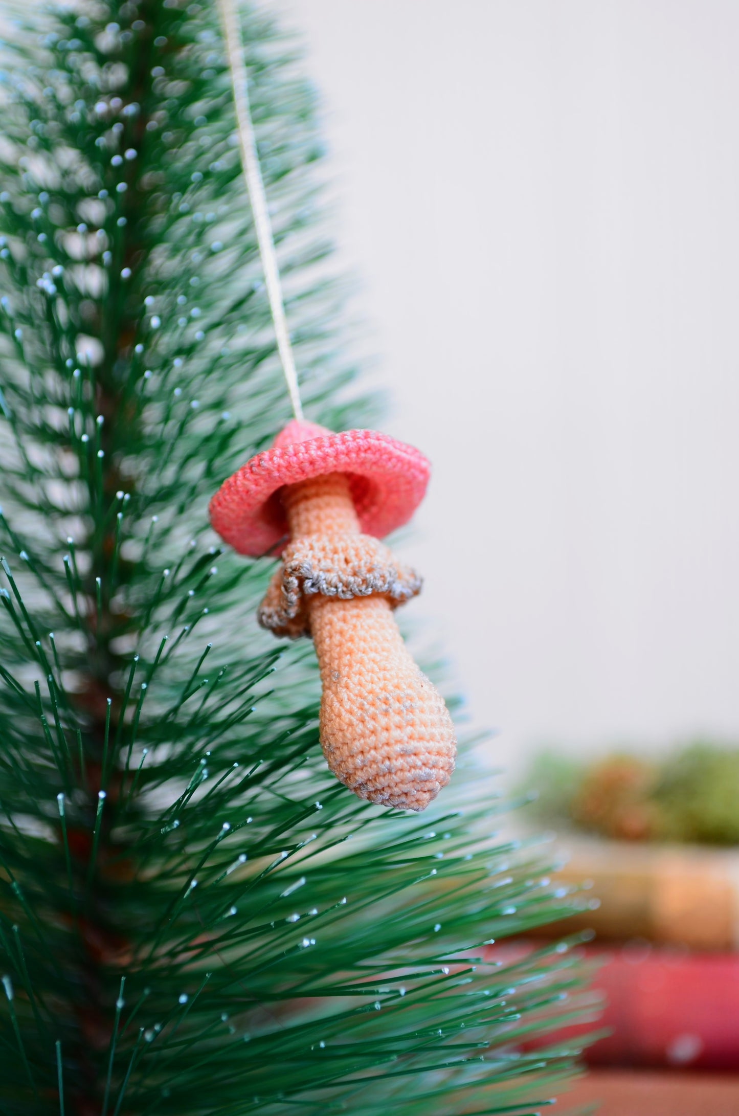 Crocheted Christmas Hanging Mushroom Ornament - By Tiny Bells of the Prairie