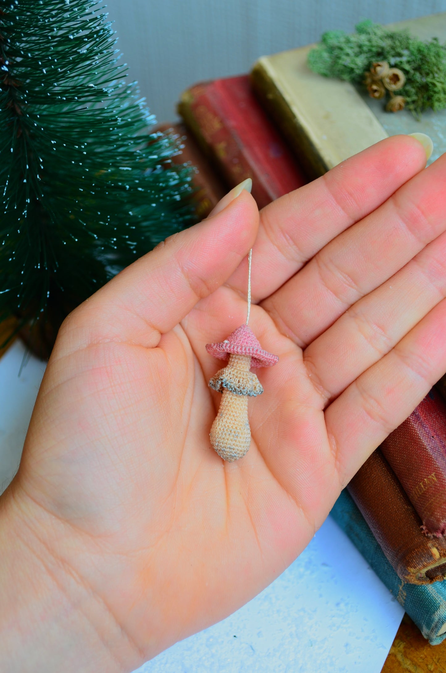 Crocheted Christmas Hanging Mushroom Ornament - By Tiny Bells of the Prairie