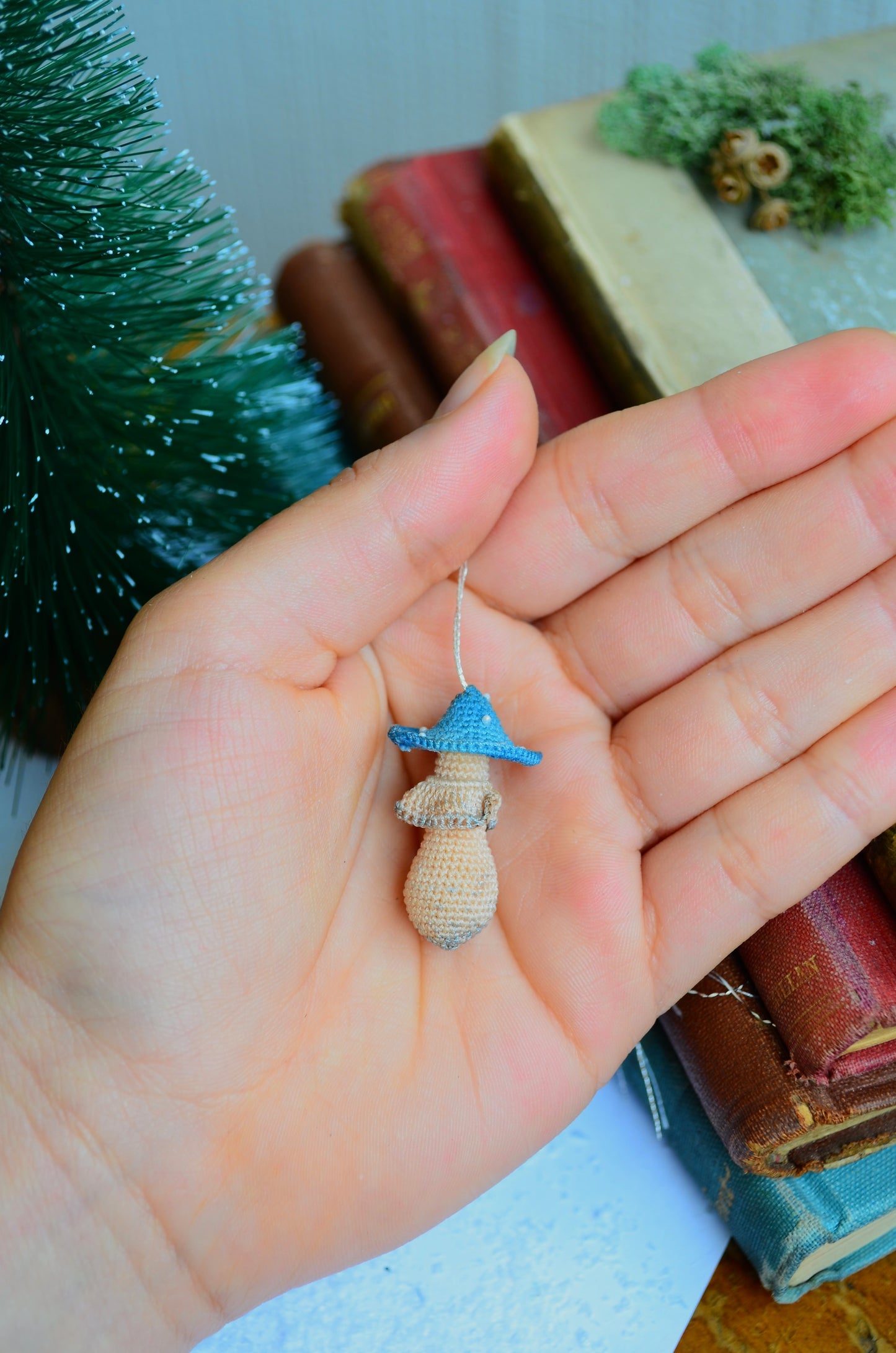 Crocheted Christmas Hanging Mushroom Ornament  - By Tiny Bells of the Prairie