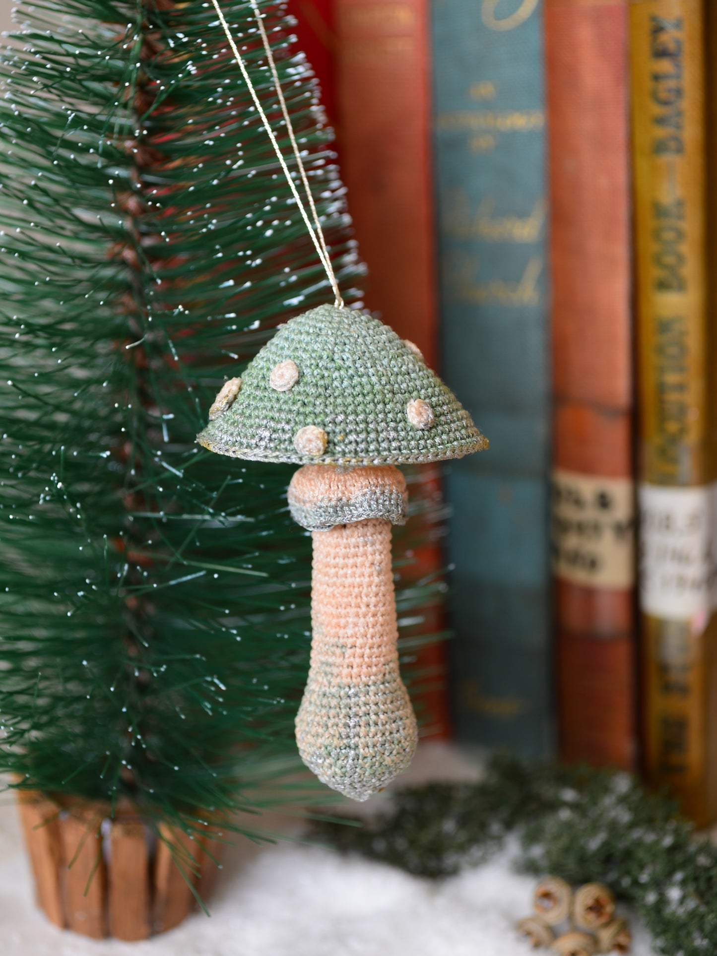 Crocheted Christmas Hanging Mushroom Ornament  - By Tiny Bells of the Prairie