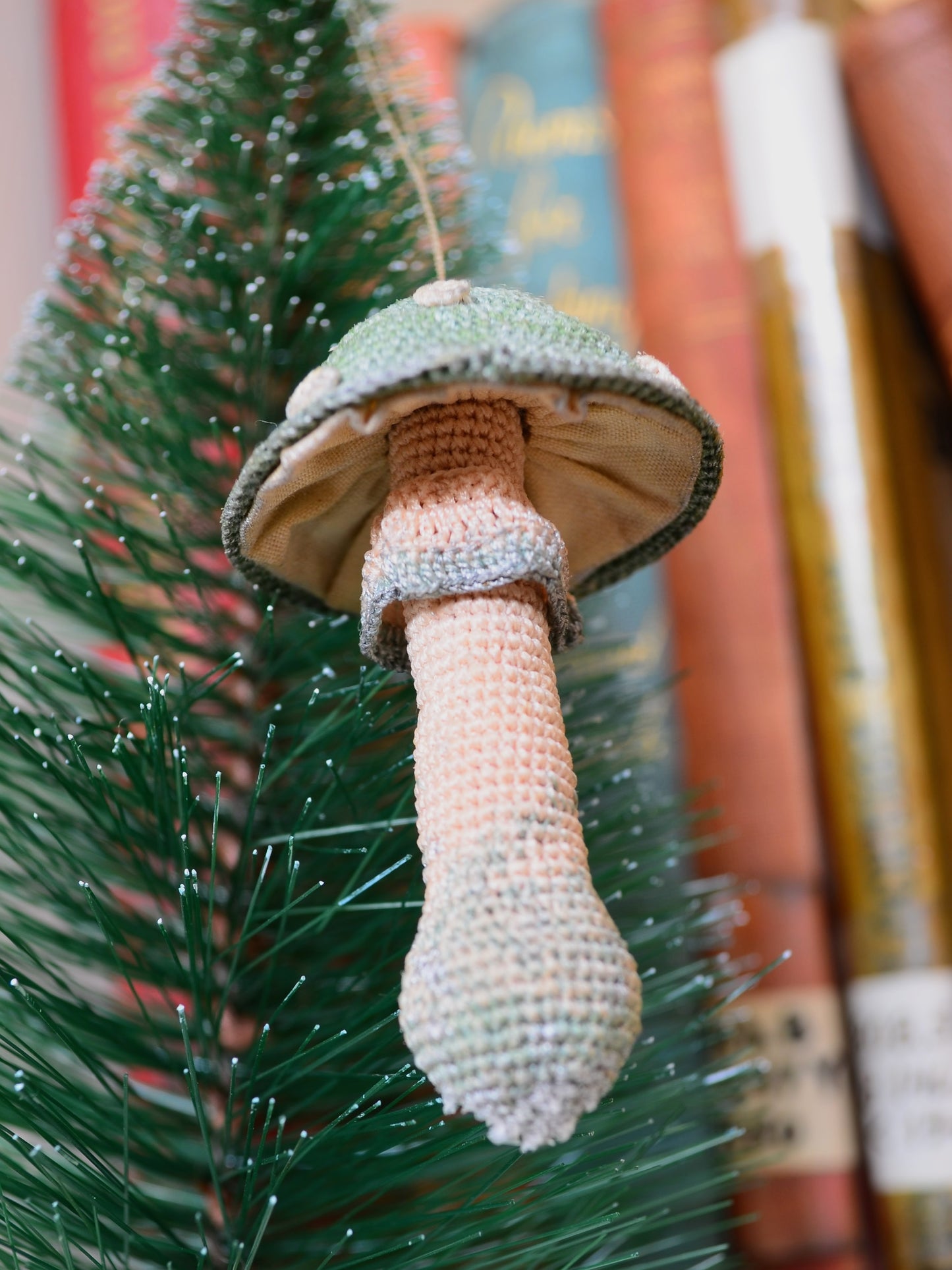 Crocheted Christmas Hanging Mushroom Ornament  - By Tiny Bells of the Prairie