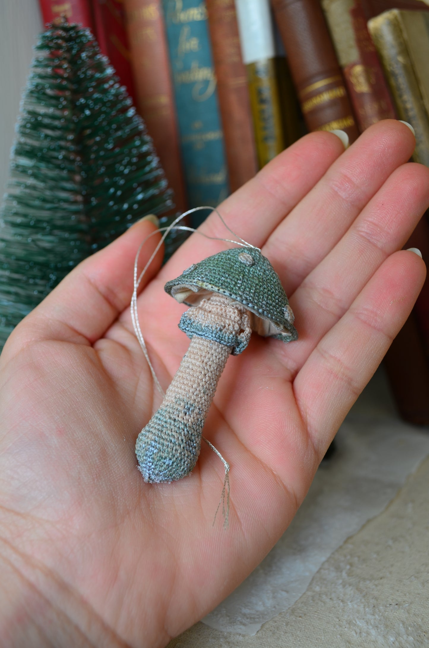 Crocheted Christmas Hanging Mushroom Ornament  - By Tiny Bells of the Prairie